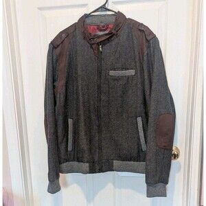 Slate & Stone Old Money XL Black Gray Brown Tweed Herringbone Bomber Jacket